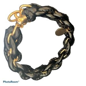 Fashion twisted  vegan leather gold tone bracelet with charm